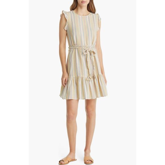 Marine Layer Laney Stripe Tiered Cotton Mini Dress in Beachy Stripe, Large - Picture 6 of 12